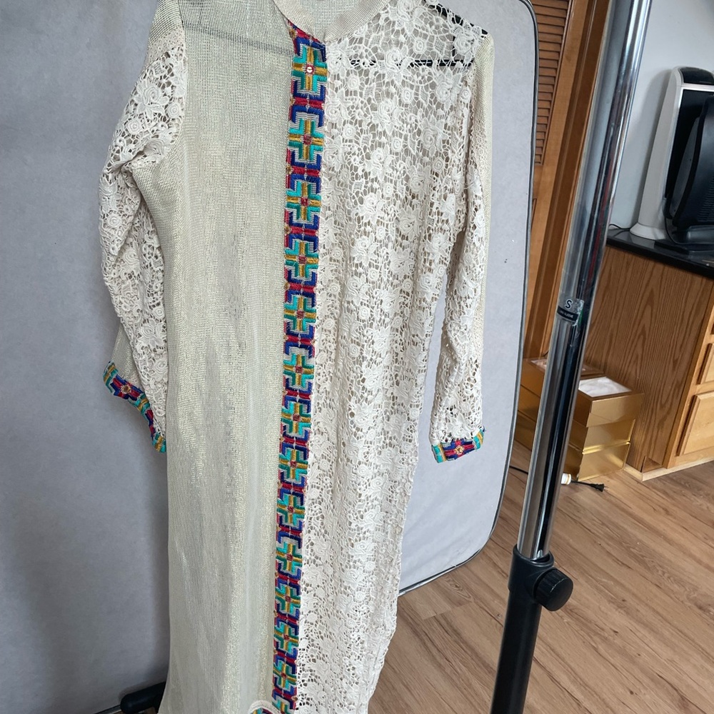 Cream and Gold Long Sleeve Gown with Cuffed Sleeves